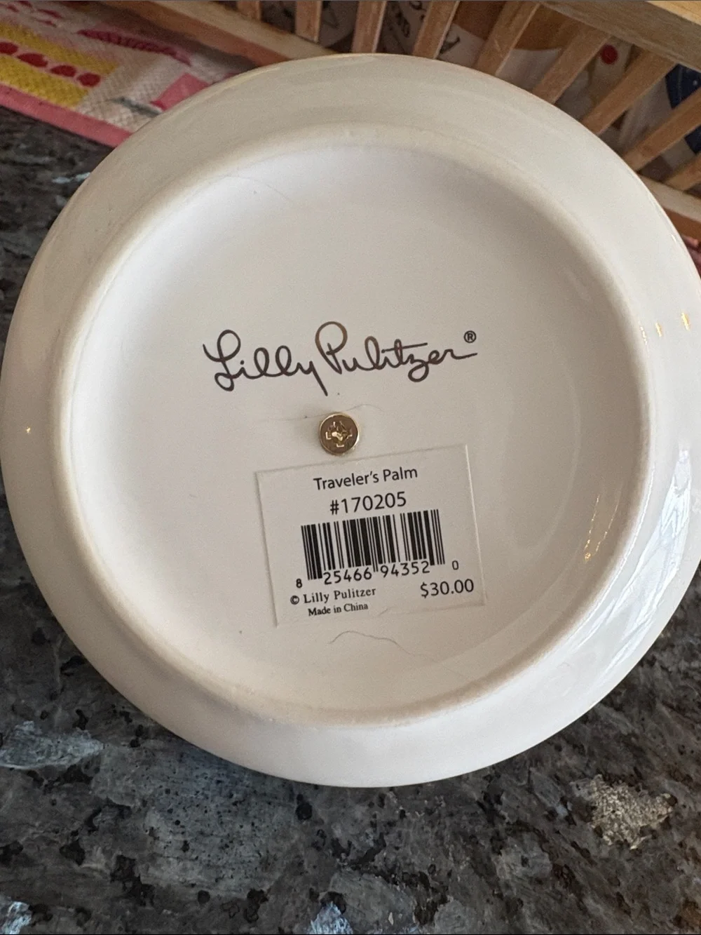 Lilly Pulitzer White Ceramic Trinket Bowl with Gold Accent
